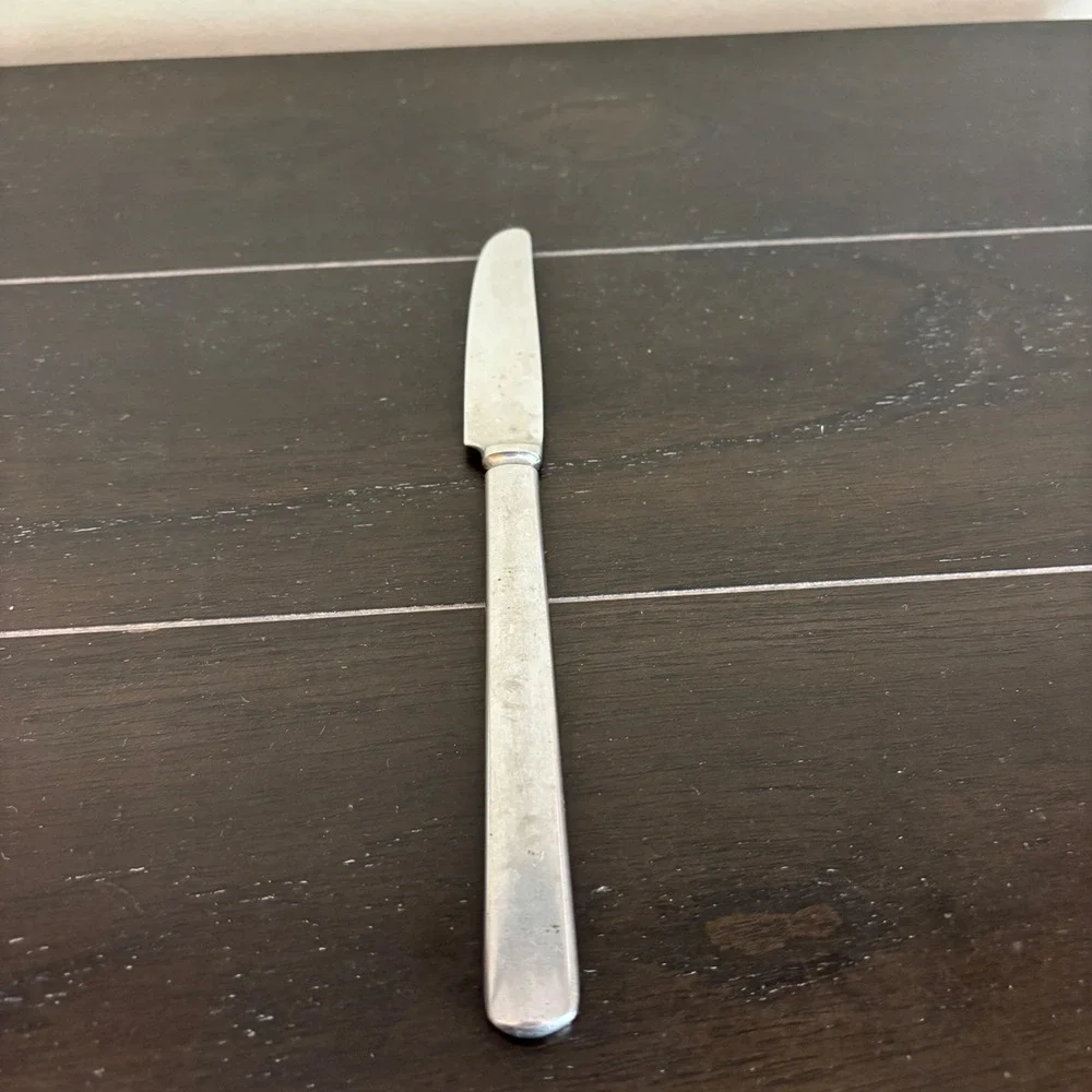 Vintage Silver Tone Dinner Knife Minimalist Rounded Handle Flatware 8.5